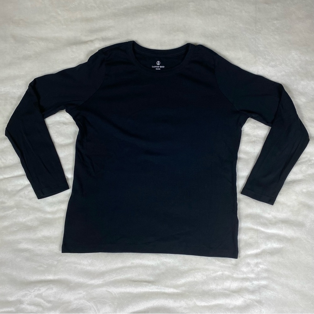C-006 Lands' End L/P Black Cotton Shaped Long Sleeve Crewneck T-Shirt